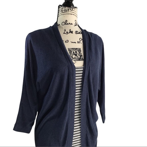 H&M - Open-Front Cardigan Sweater w/ 3/4 Sleeve Navy Blue XS (Oversized) - Picture 6 of 12